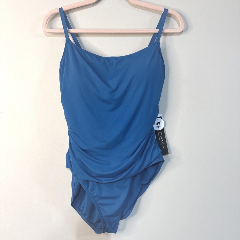 La Blanca Island Goddess One Piece Swimsuit Womens Sz 16 Blue Tummy Control Nwt